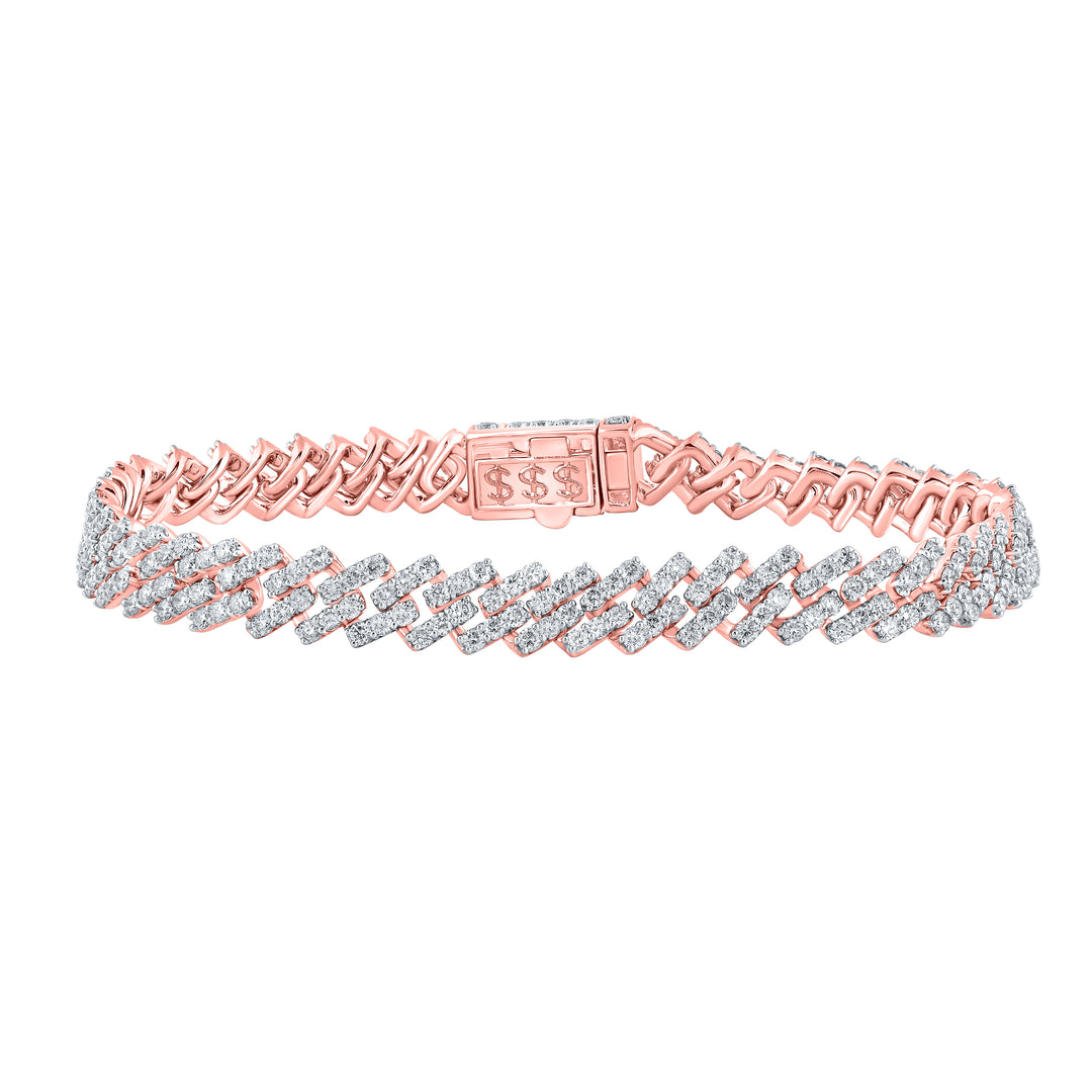 14kt Rose Gold Men's Diamond Cuban Link Bracelet 7-5/8 ctw