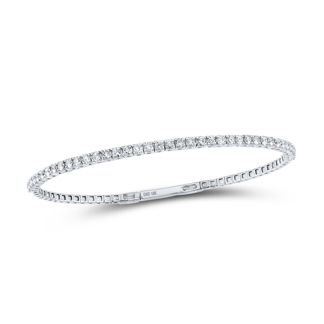10kt White Gold Women's Diamond Tennis Bangle 1 ctw