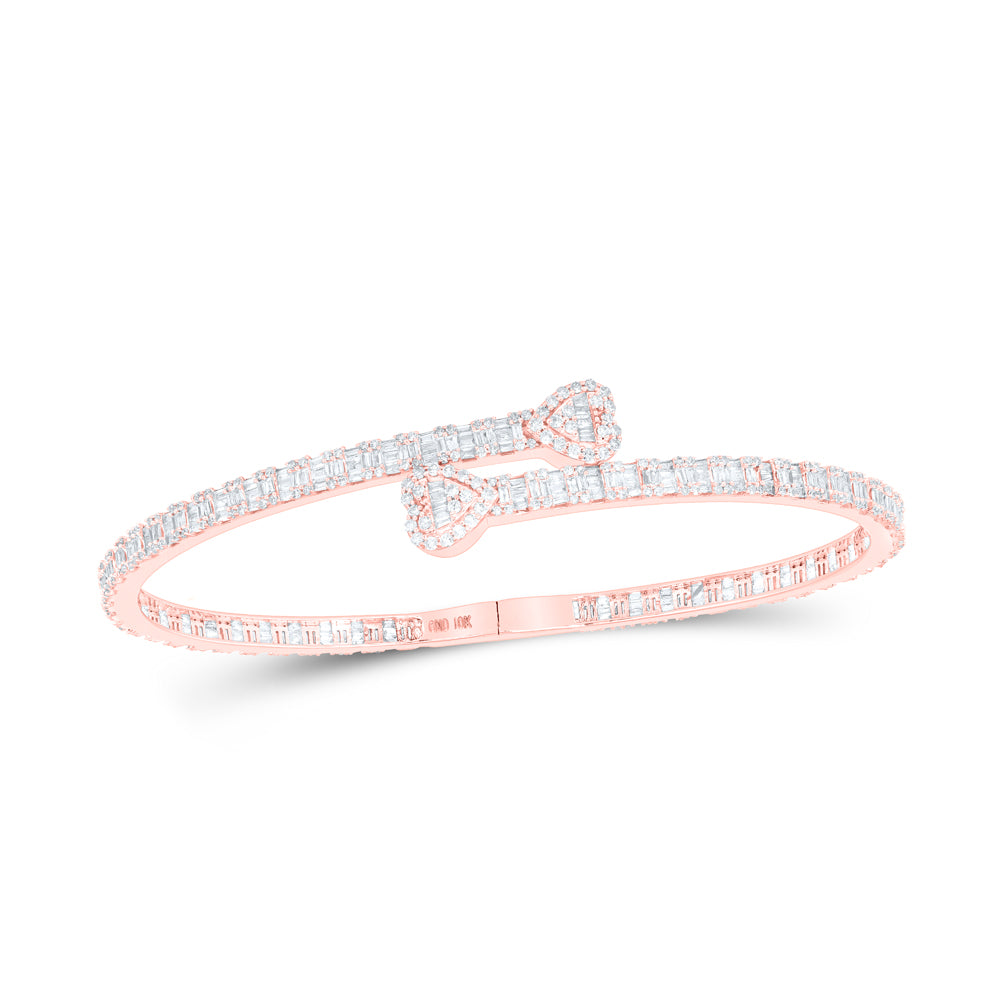 10kt Rose Gold Women's Baguette Diamond Heart Bangle 2-5/8 ctw