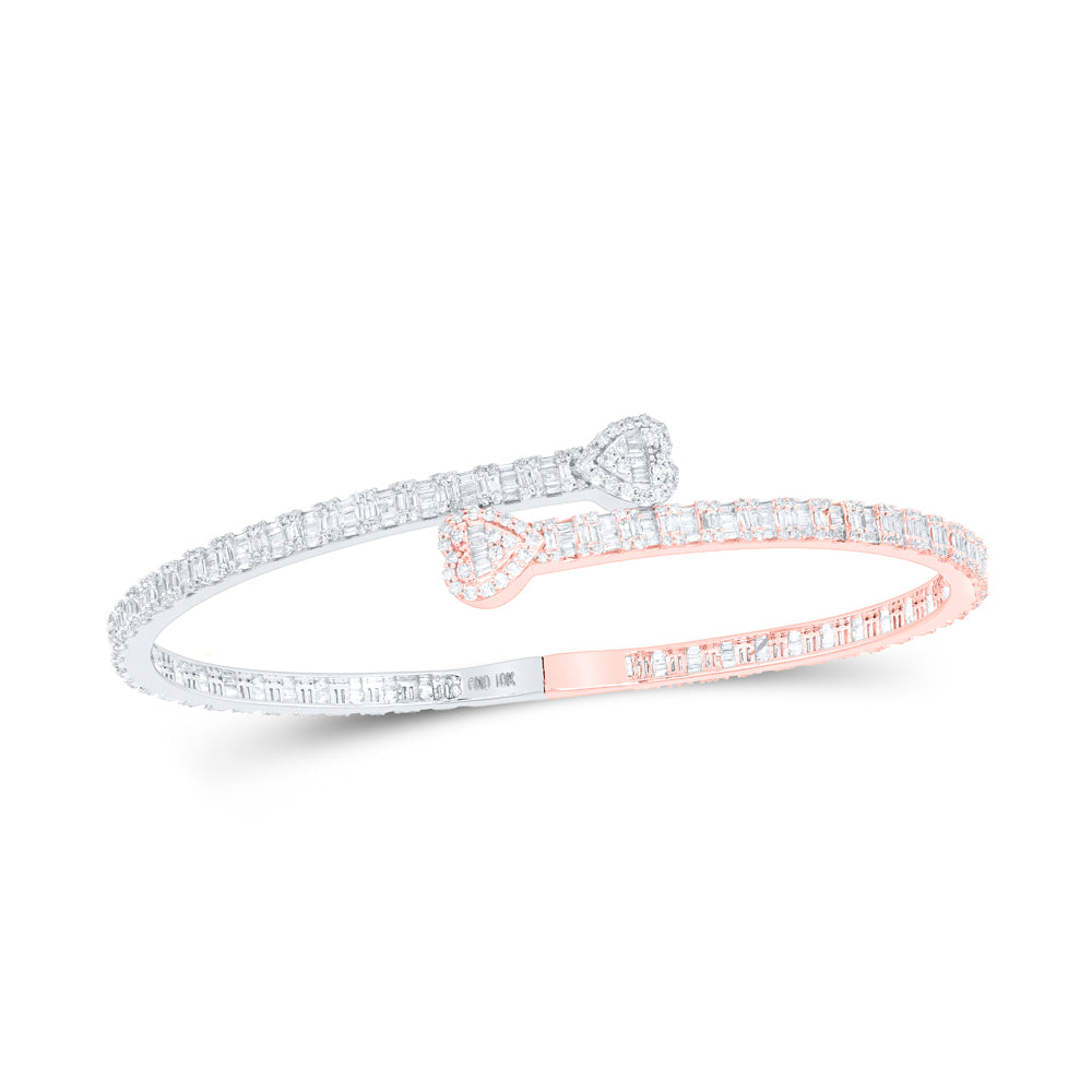 10kt Two-tone Gold Women's Baguette Diamond Heart Bangle 2-5/8 ctw