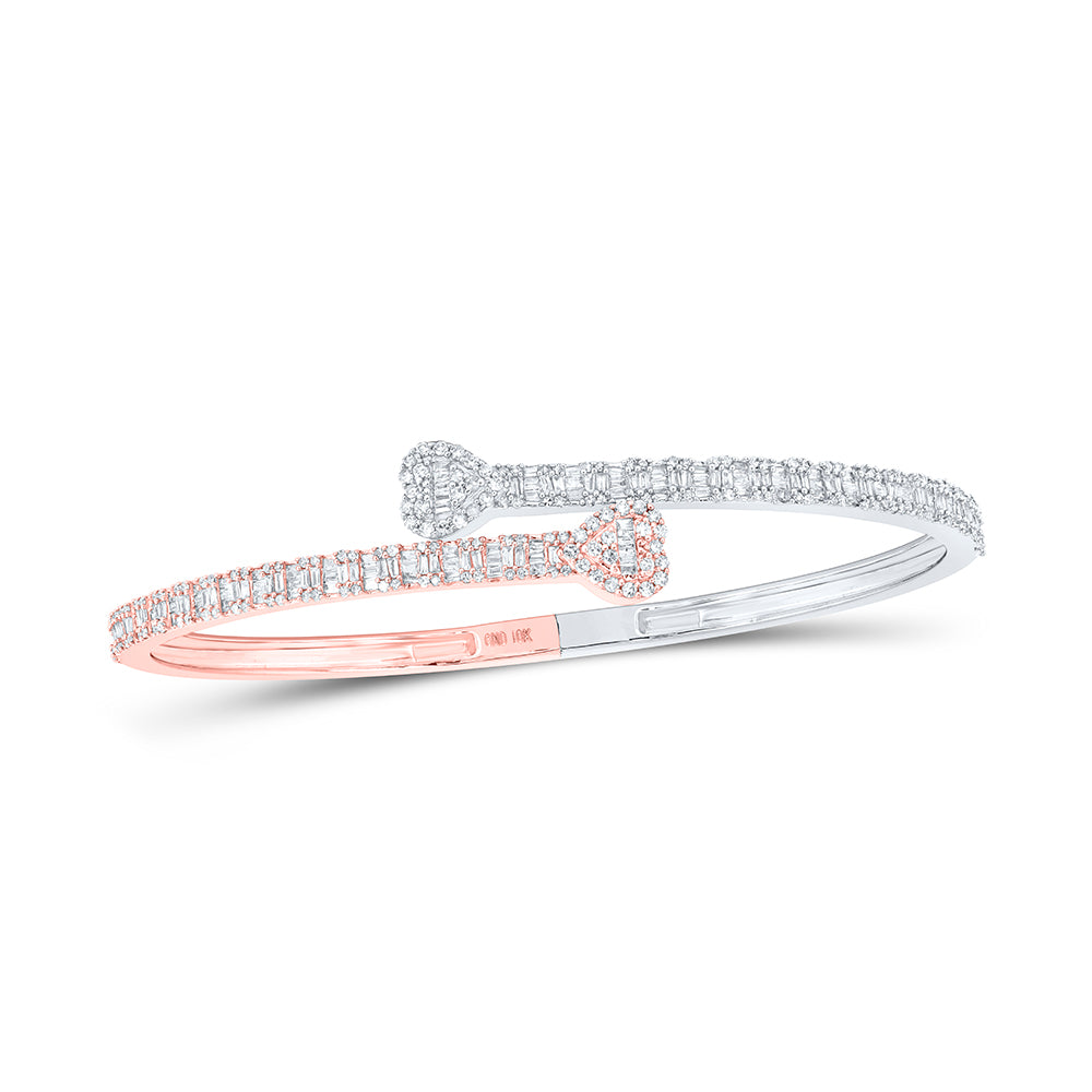 10kt Two-tone Gold Women's Baguette Diamond Heart Bangle 1-1/2 ctw