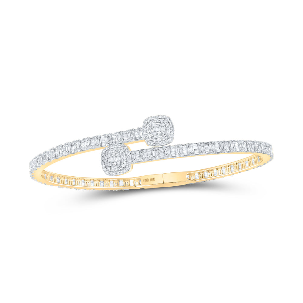 10kt Yellow Gold Women's Baguette Diamond Cushion Bangle 2-5/8 ctw