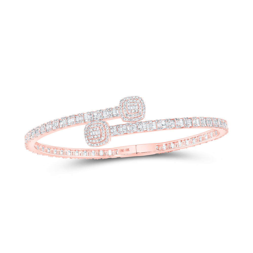 10kt Rose Gold Women's Diamond Cushion Bangle 2-5/8 ctw