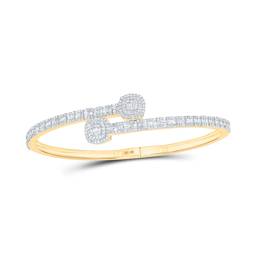 10kt Yellow Gold Women's Baguette Diamond Cushion Bangle 1-5/8 ctw