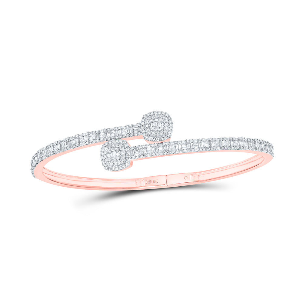10kt Rose Gold Women's Diamond Cushion Bangle 1-5/8 ctw