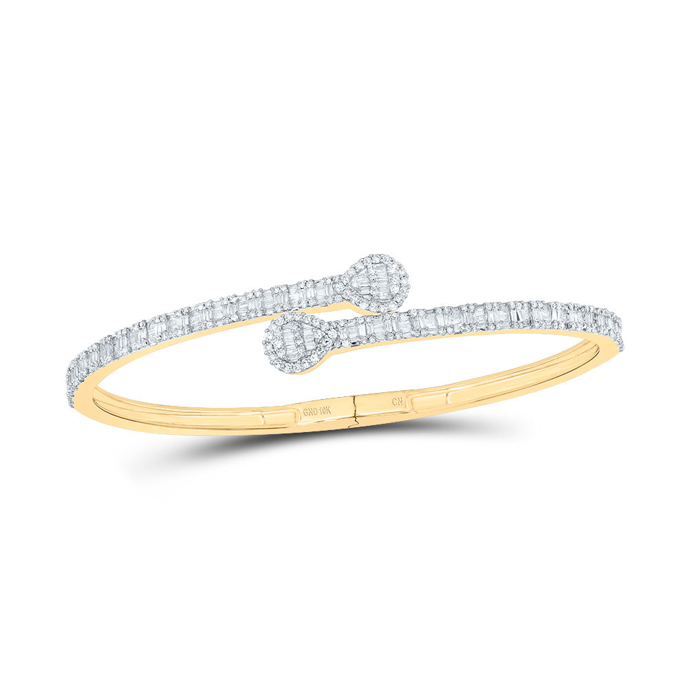 10kt Yellow Gold Women's Baguette Diamond Bangle 1-5/8 ctw