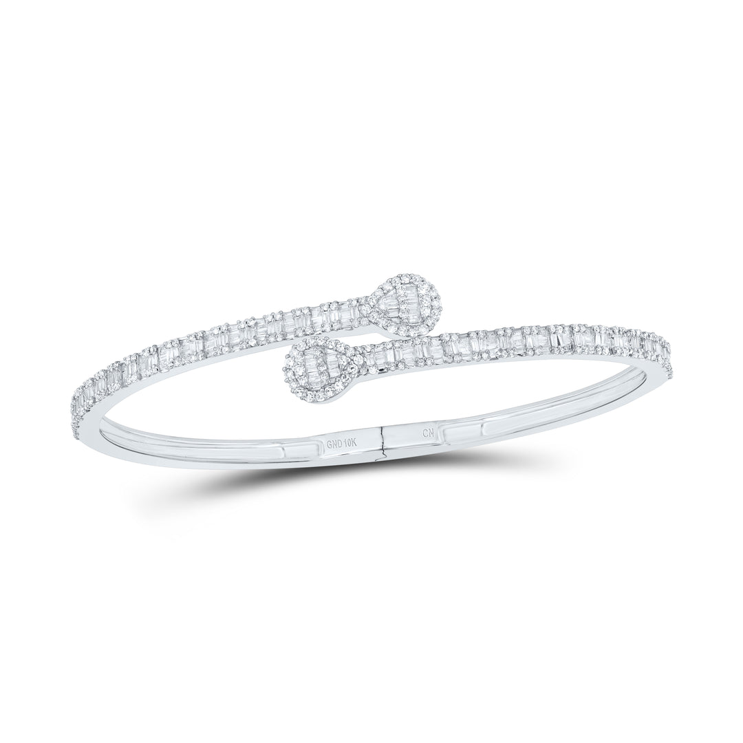 10kt White Gold Women's Baguette Diamond Bangle 1-5/8 ctw