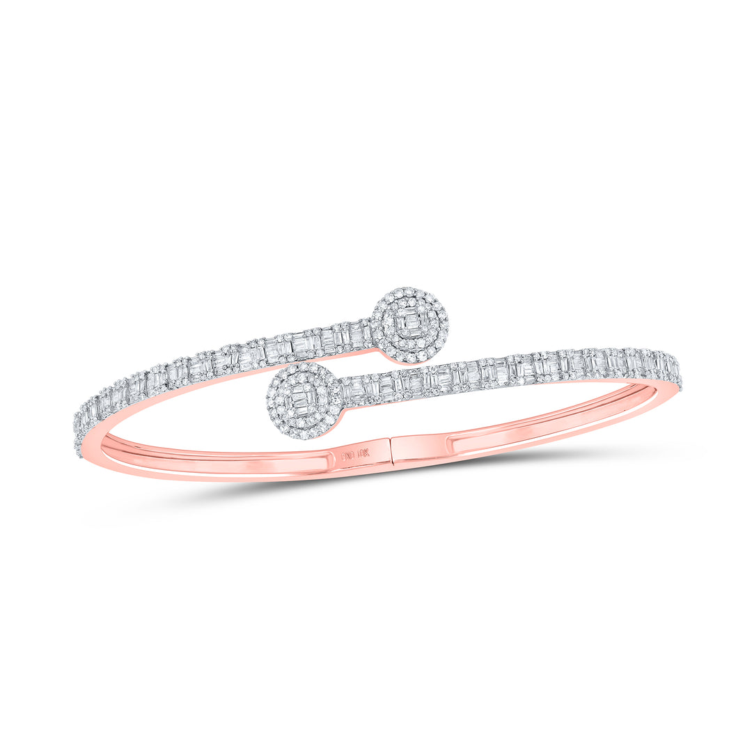 10kt Rose Gold Women's Baguette Diamond Bangle 1-3/4 ctw