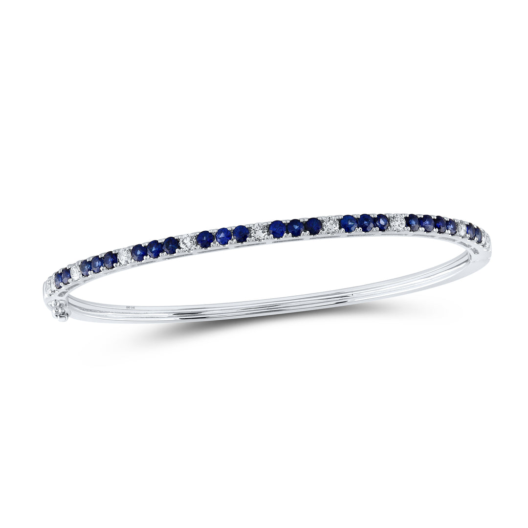 14kt White Gold Women's Natural Blue Sapphire & Diamond Tennis Bangle 5/8 ctw