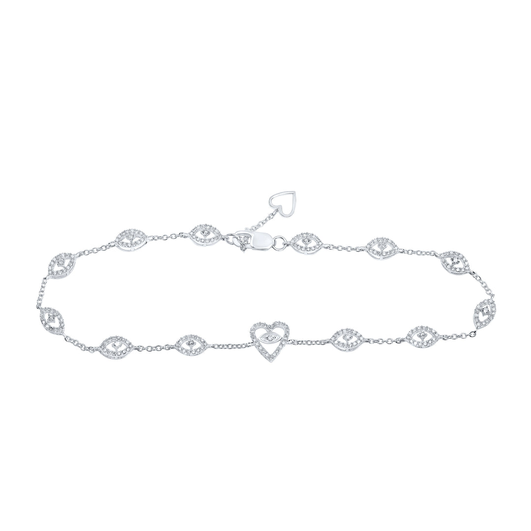 10kt White Gold Women's Diamond Heart Bracelet 1/2 ctw