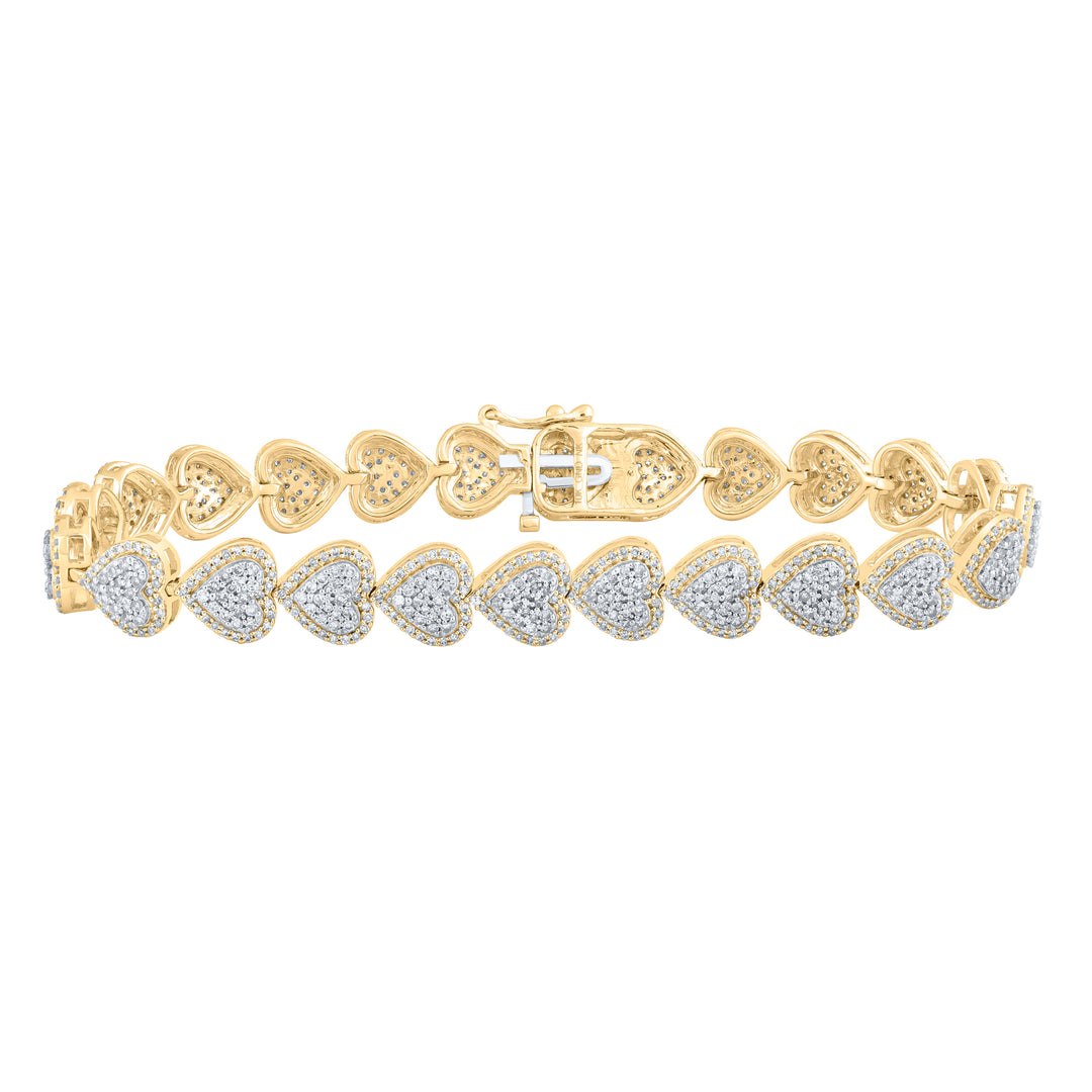 10kt Yellow Gold Women's Diamond Heart Bracelet 2-5/8 ctw