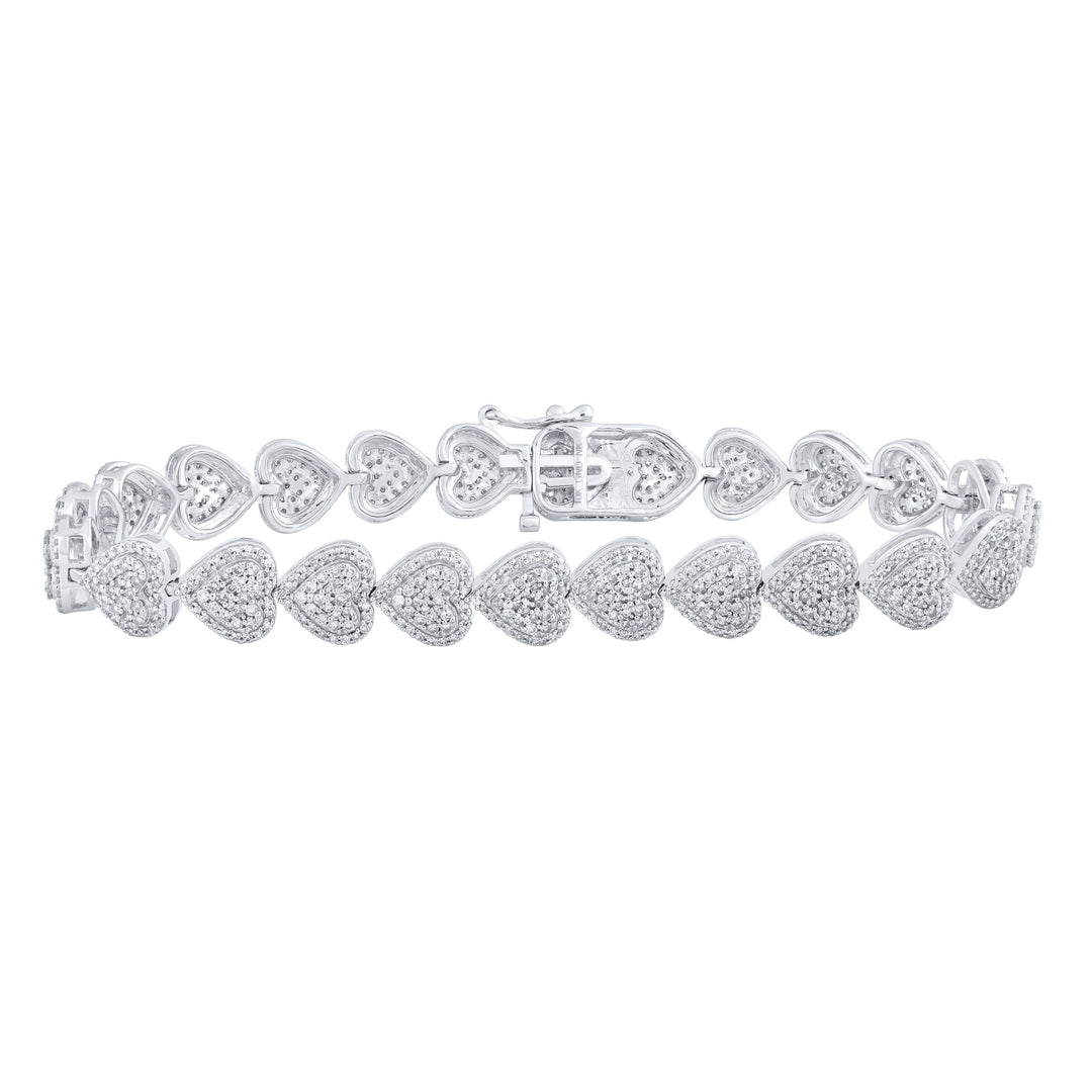 10kt White Gold Women's Diamond Heart Bracelet 2-5/8 ctw