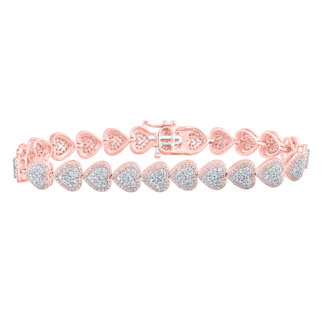 10kt Rose Gold Women's Diamond Heart Bracelet 2-5/8 ctw
