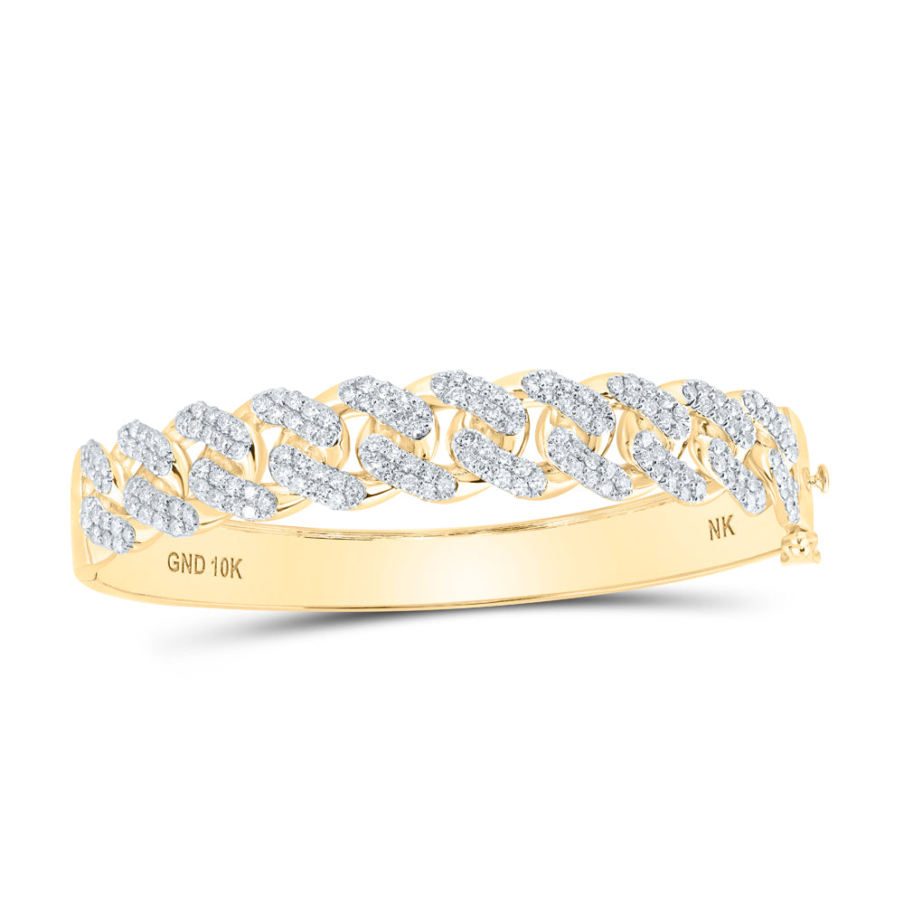 10kt Yellow Gold Women's Diamond Cuban Link Bangle 3 ctw