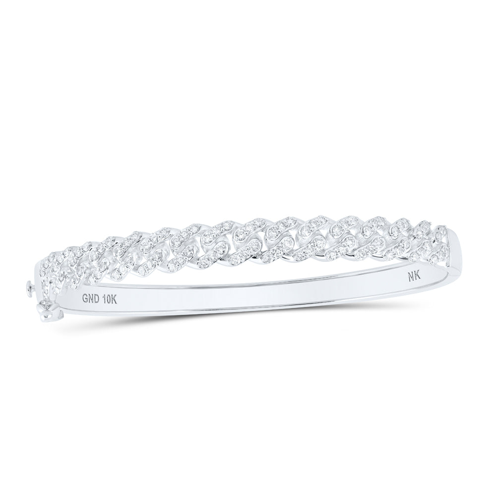 10kt White Gold Women's Diamond Cuban Link Bangle 1-5/8 ctw
