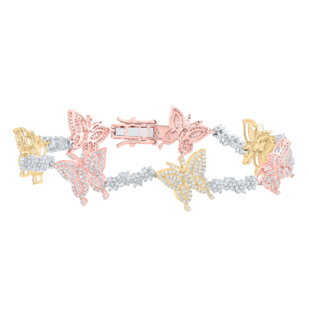 10kt Tri-Tone Gold Women's Diamond Butterfly Bracelet 2-5/8 ctw