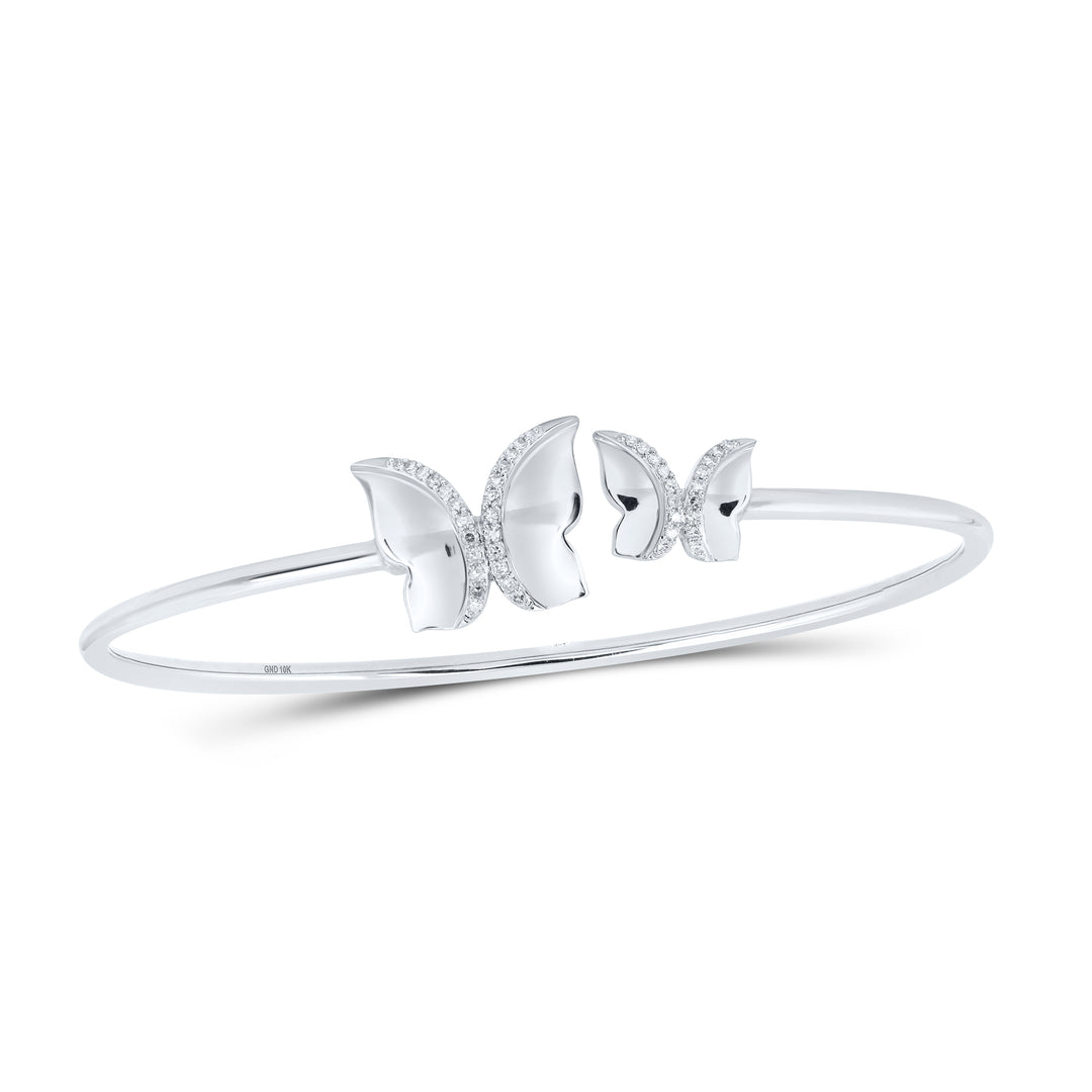 10kt White Gold Women's Diamond Butterfly Bangle 1/6 ctw