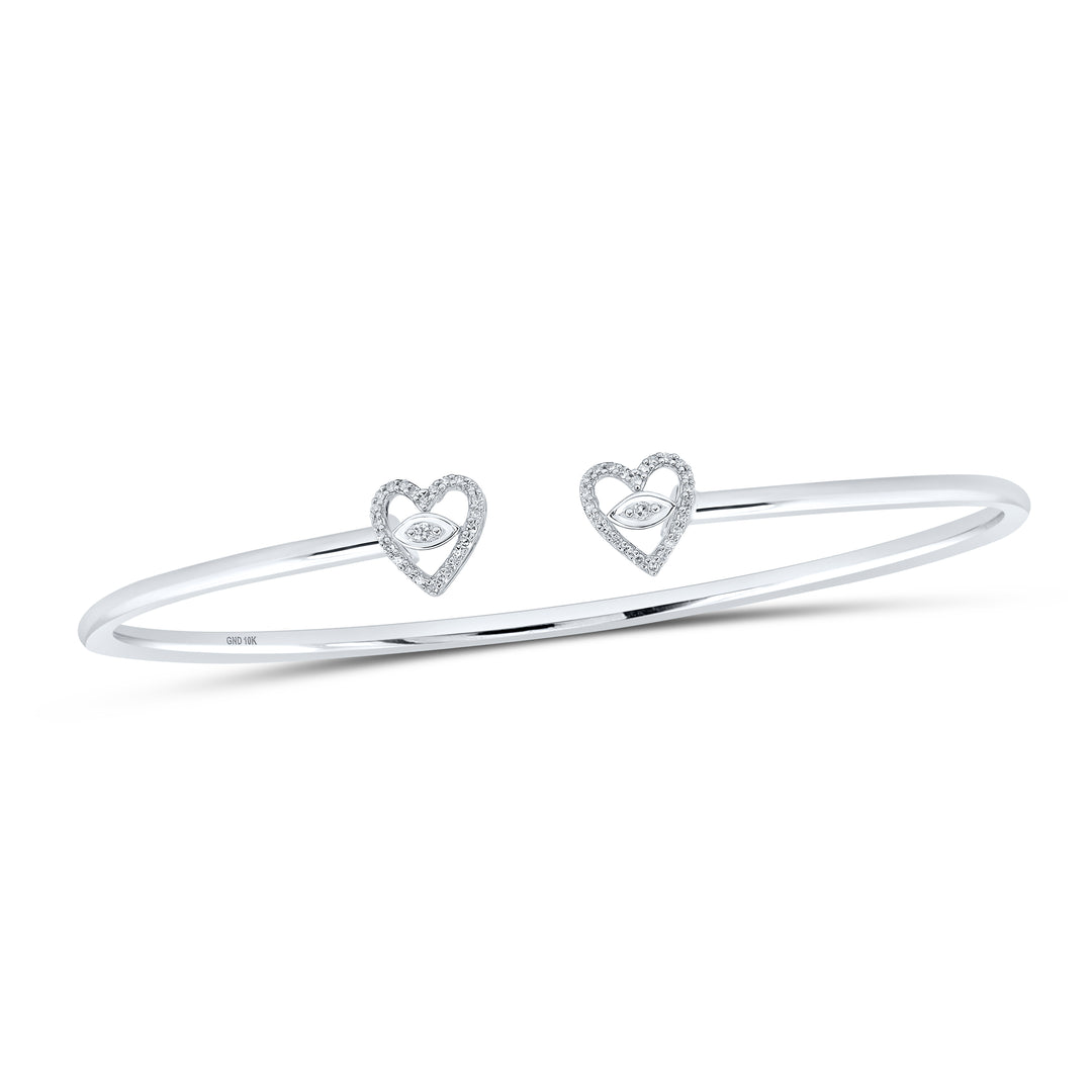 10kt White Gold Women's Diamond Heart Bangle 1/10 ctw