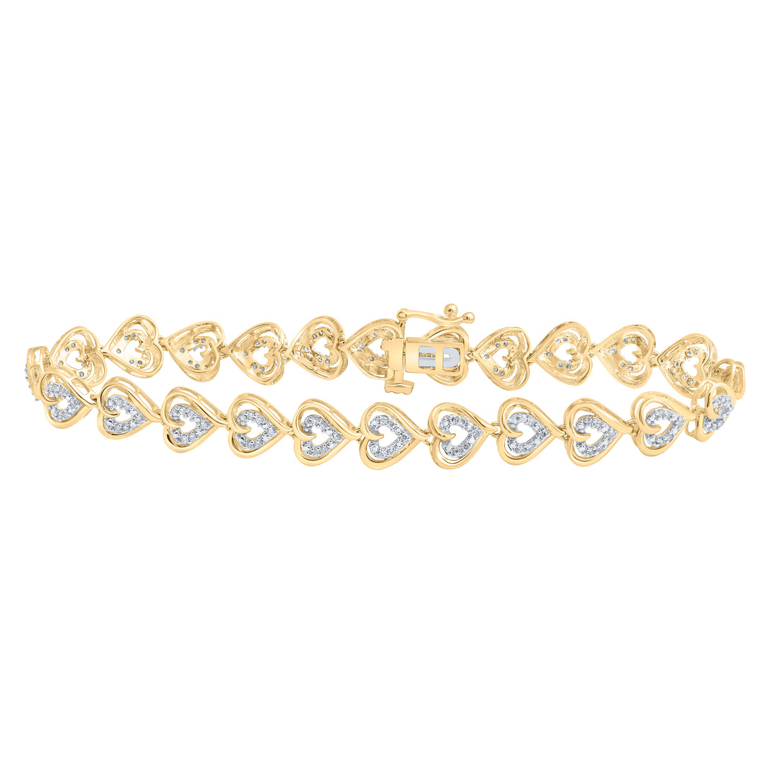 10kt Yellow Gold Women's Diamond Heart Bracelet 1/2 ctw