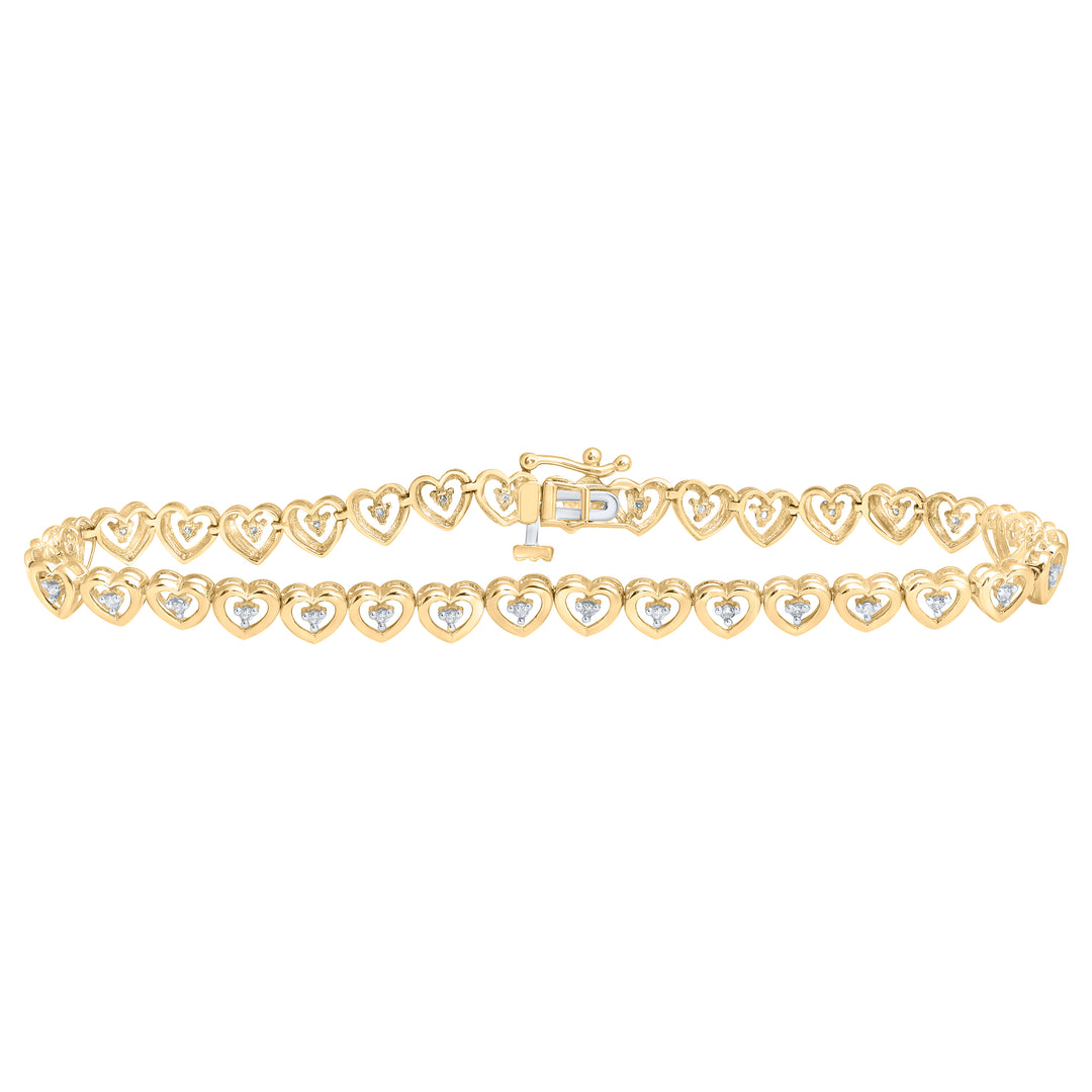 10kt Yellow Gold Women's Diamond Heart Bracelet 1/4 ctw