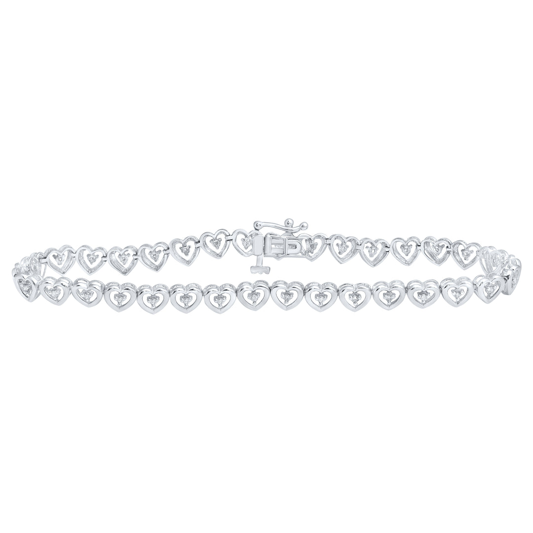 10kt White Gold Women's Diamond Heart Bracelet 1/4 ctw