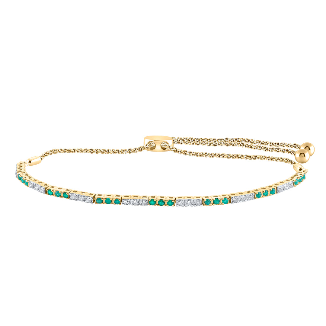 14kt Yellow Gold Women's Green Natural Emerald & Diamond Bracelet 3/4 ctw