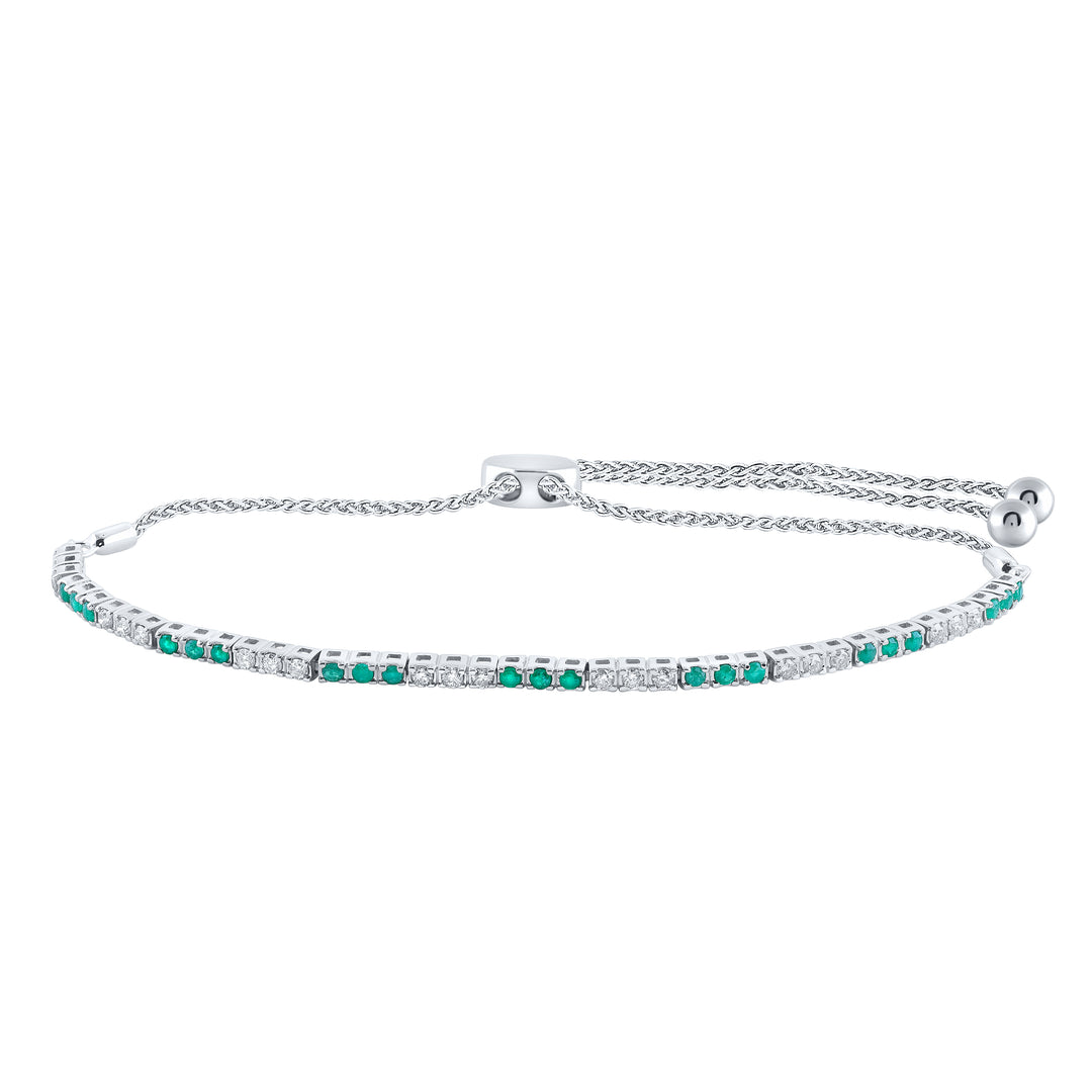 14kt White Gold Women's Green Natural Emerald & Diamond Bracelet 3/4 ctw