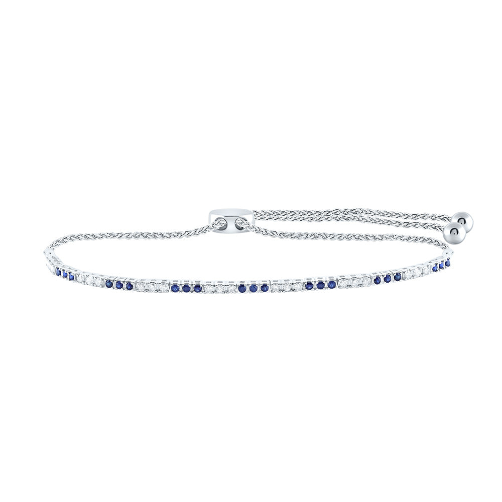 14kt White Gold Women's Natural Blue Sapphire & Diamond Bracelet 1/2 ctw