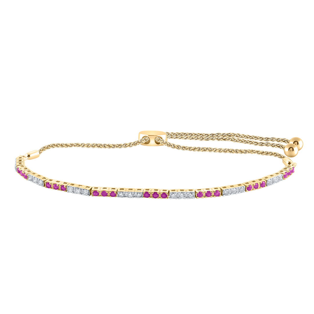 14kt Yellow Gold Women's Red Natural Ruby & Diamond Bracelet 1/2 ctw