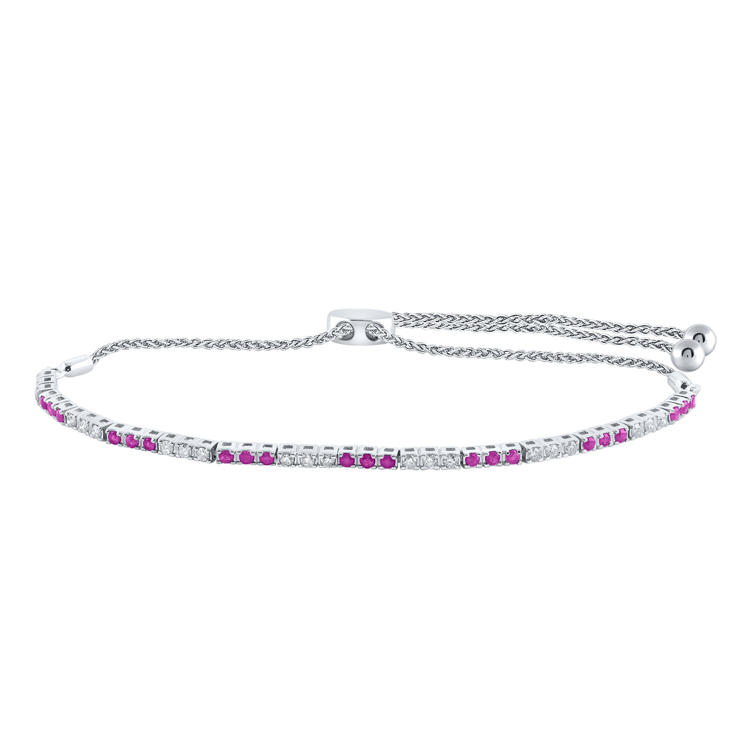 14kt White Gold Women's Red Natural Ruby & Diamond Bracelet 1/2 ctw