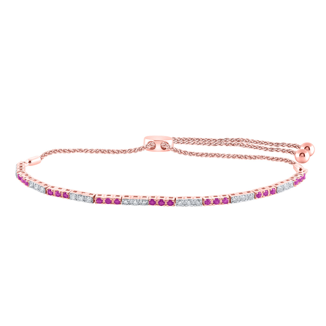 14kt Rose Gold Women's Red Natural Ruby & Diamond Bracelet 1/2 ctw