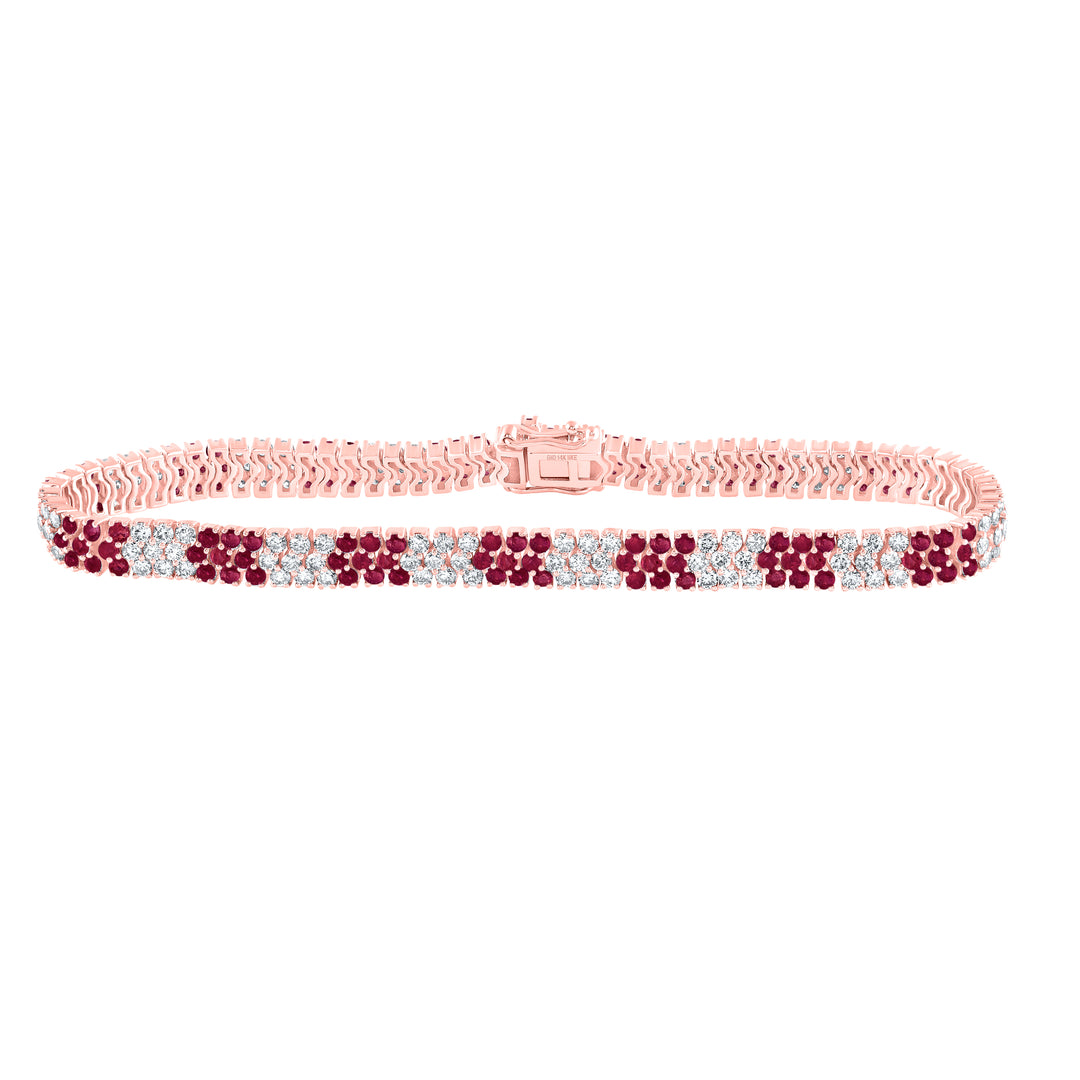 14kt Rose Gold Women's Red Natural Ruby & Diamond Bracelet 2-7/8 ctw