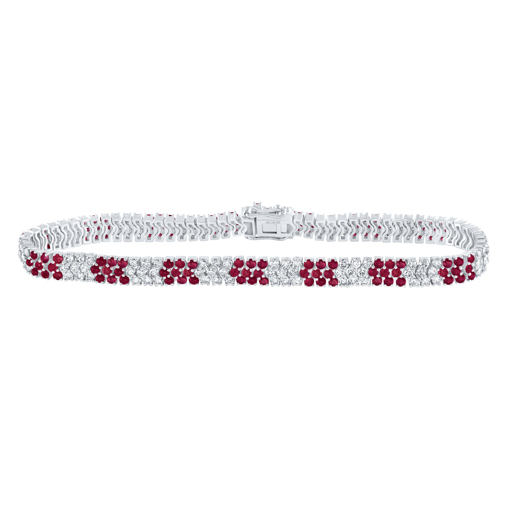 14kt White Gold Women's Red Natural Ruby & Diamond Bracelet 2-7/8 ctw