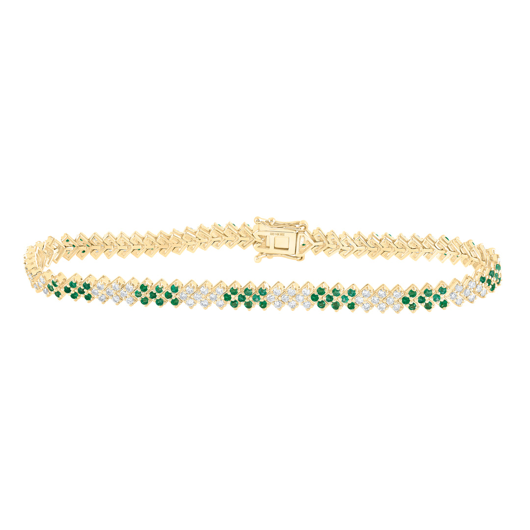 14kt Yellow Gold Women's Green Natural Emerald & Diamond Bracelet 1-1/3 ctw