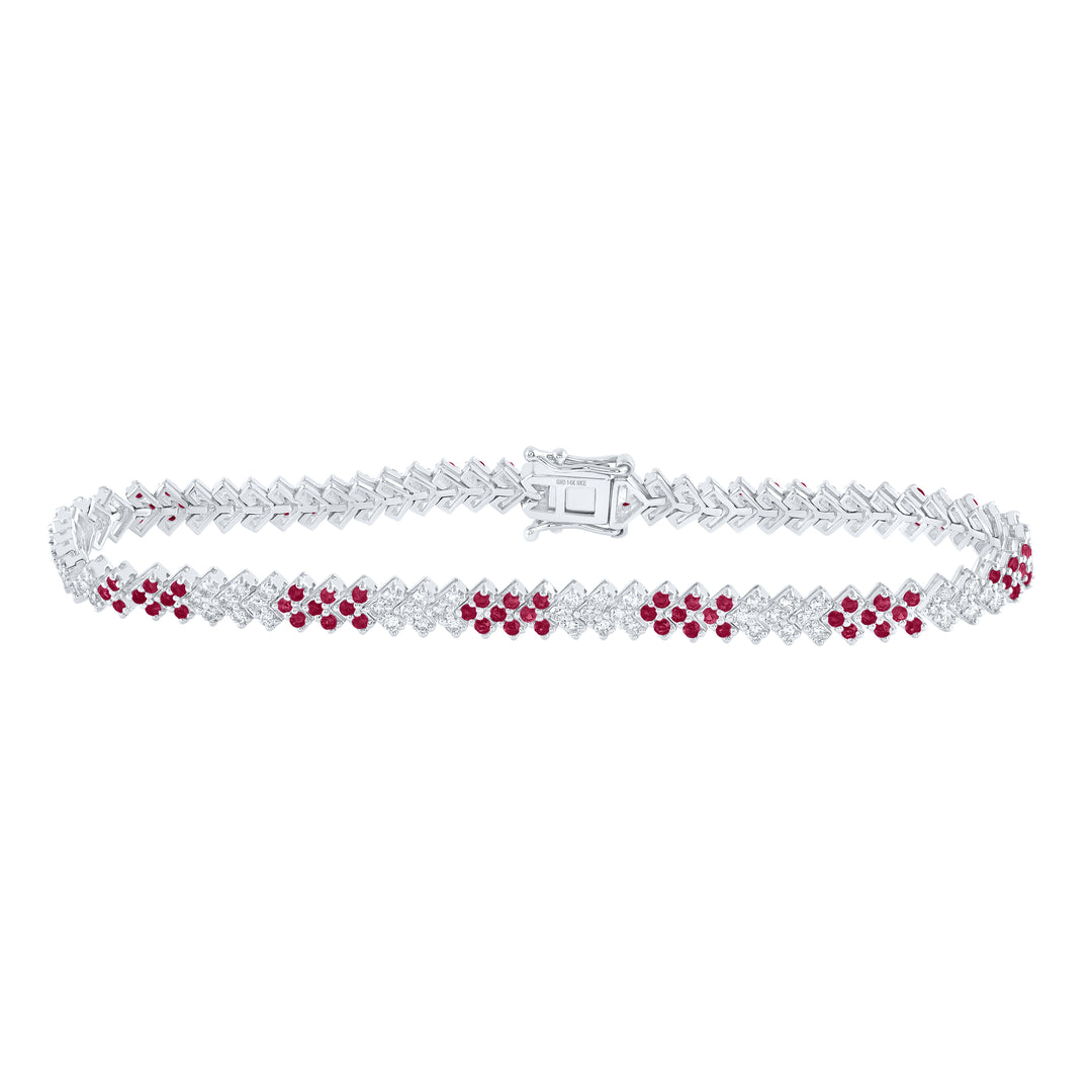 14kt White Gold Women's Red Natural Ruby & Diamond Bracelet 1-1/3 ctw