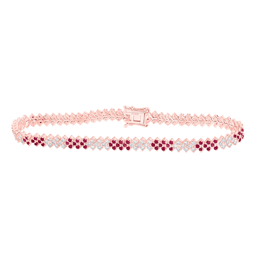 14kt Rose Gold Women's Red Natural Ruby & Diamond Bracelet 1-1/3 ctw