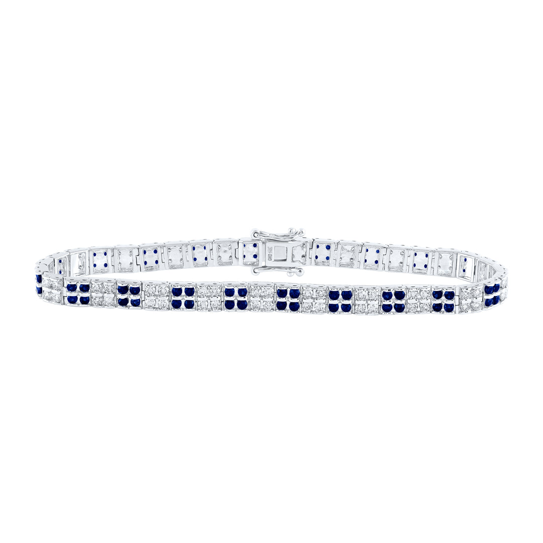 14kt White Gold Women's Natural Blue Sapphire & Diamond Bracelet 4-1/3 ctw
