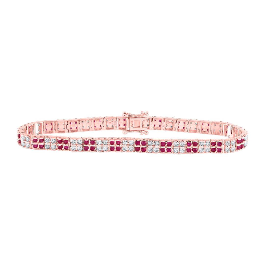 14kt Rose Gold Women's Red Natural Ruby & Diamond Bracelet 2 ctw
