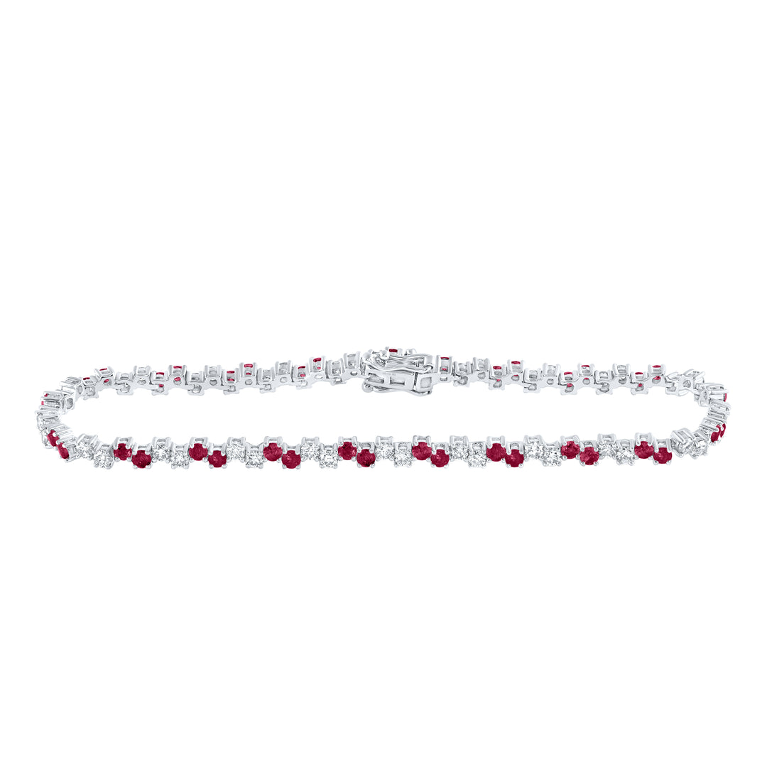 14kt White Gold Women's Red Natural Ruby & Diamond Bracelet 3-3/4 ctw