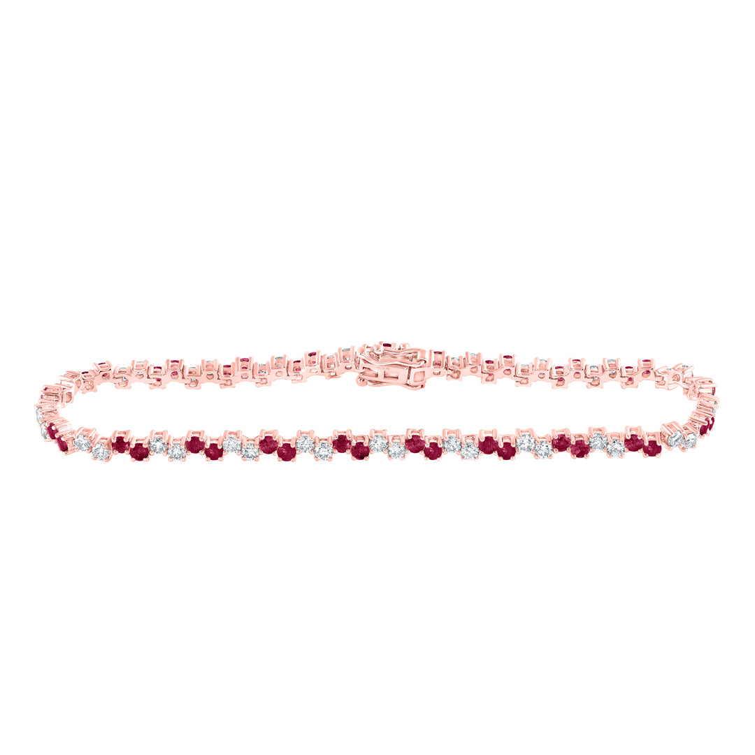 14kt Rose Gold Women's Red Natural Ruby & Diamond Bracelet 1-3/4 ctw