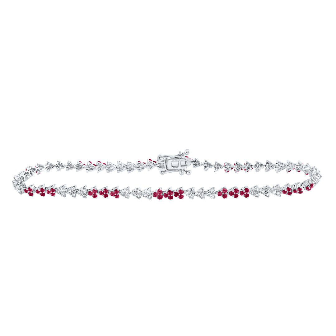14kt White Gold Women's Red Natural Ruby & Diamond Bracelet 1-3/4 ctw