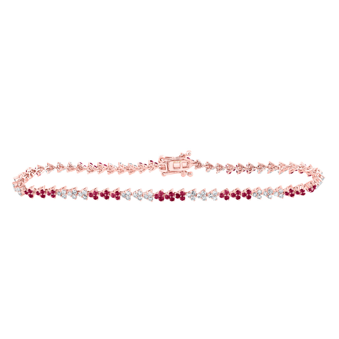 14kt Rose Gold Women's Red Natural Ruby & Diamond Bracelet 1-3/4 ctw