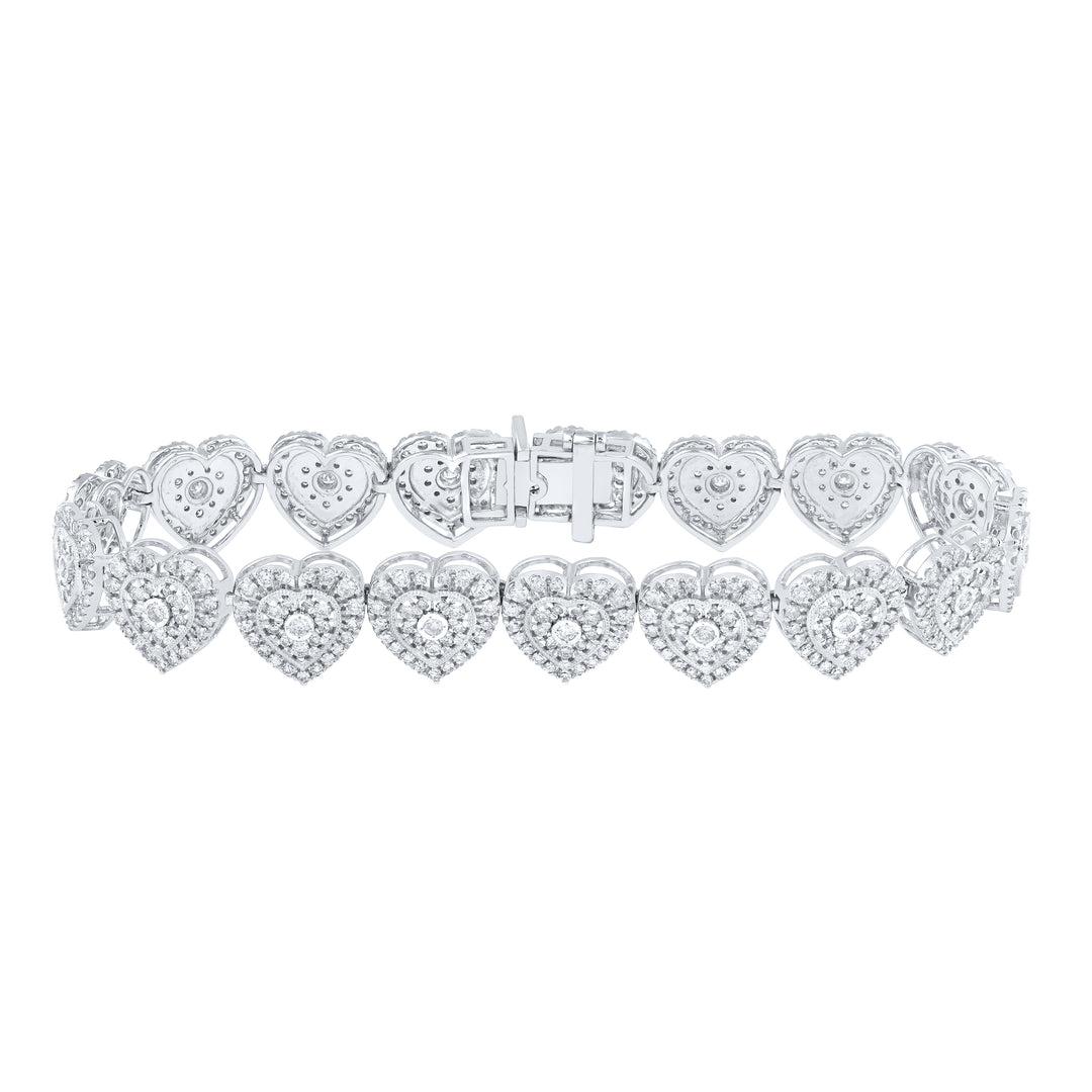 10kt White Gold Women's Diamond Heart Bracelet 3-7/8 ctw