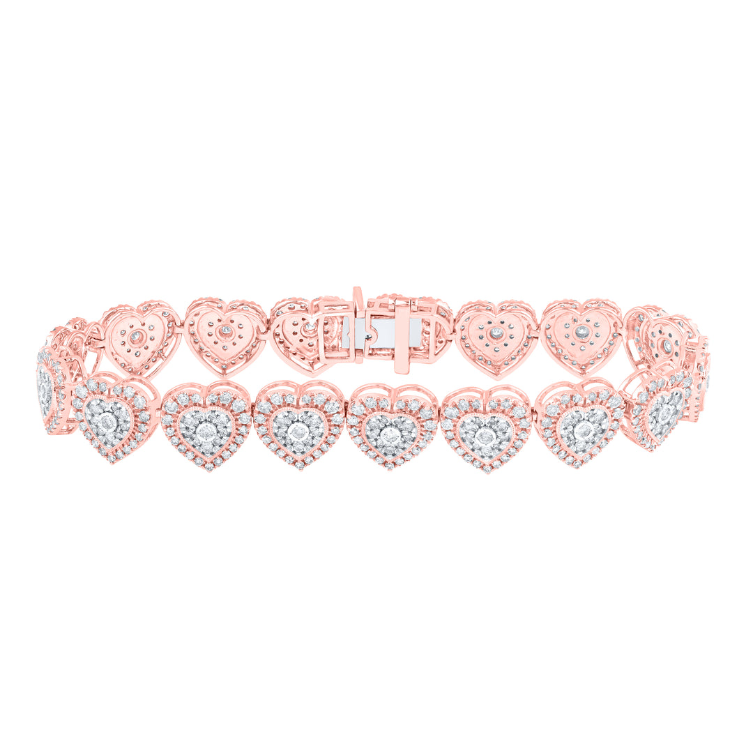 10kt Rose Gold Women's Diamond Heart Bracelet 3-7/8 ctw