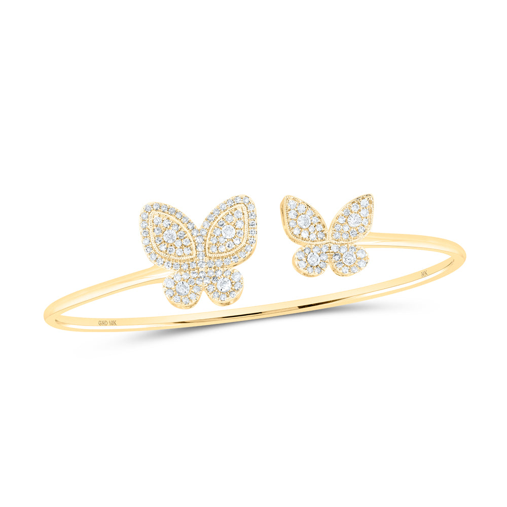 10kt Yellow Gold Women's Diamond Butterfly Bangle 3/4 ctw