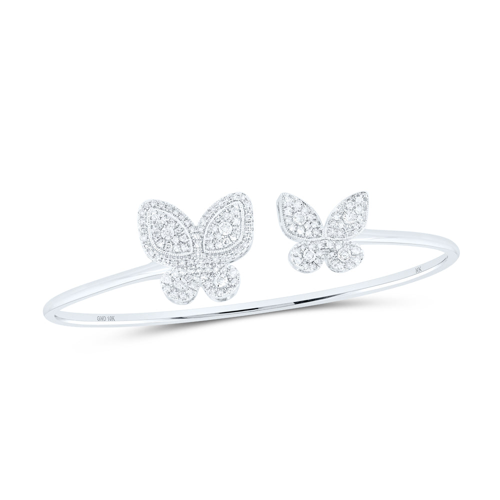 10kt White Gold Women's Diamond Butterfly Bangle 3/4 ctw