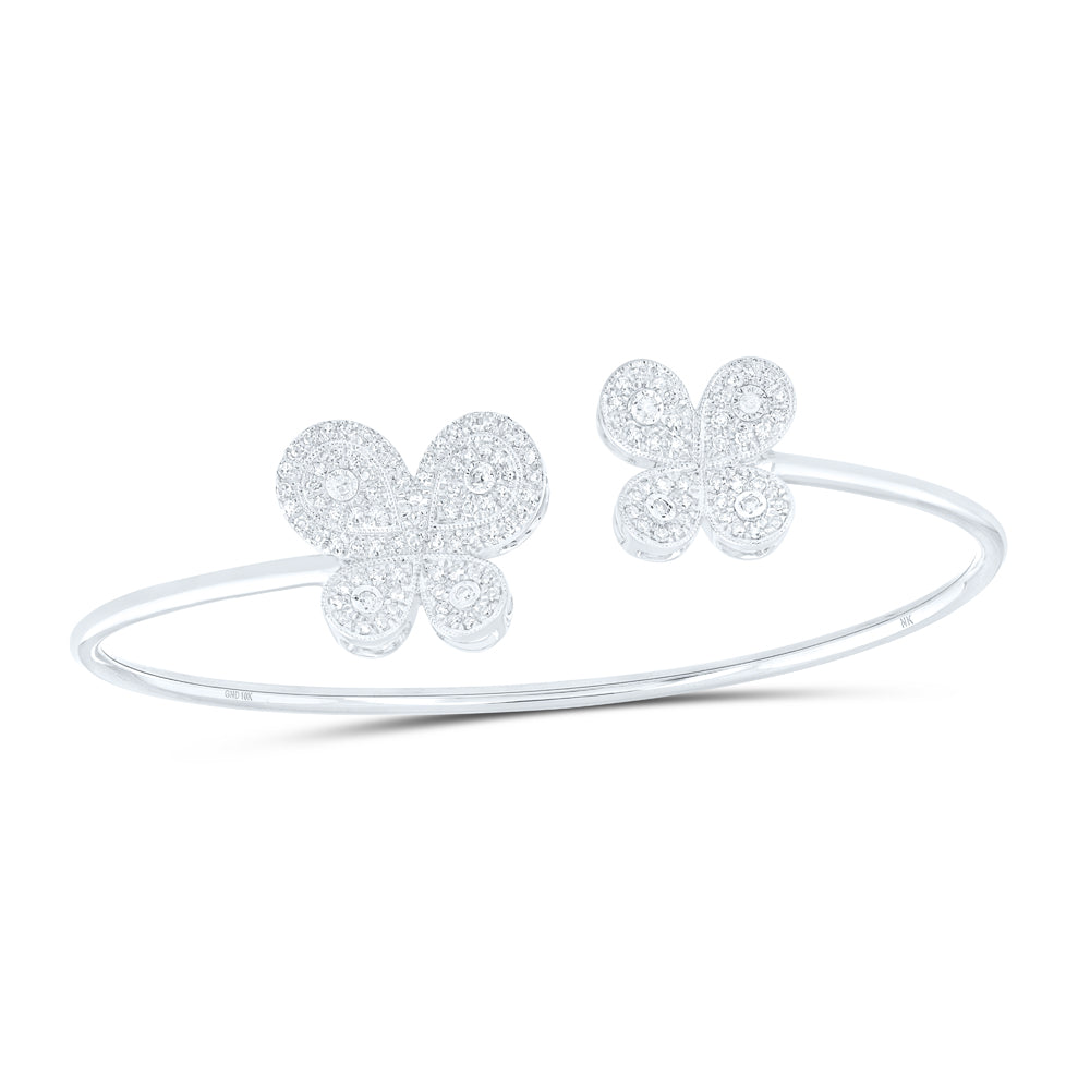 10kt White Gold Women's Diamond Butterfly Bangle 5/8 ctw