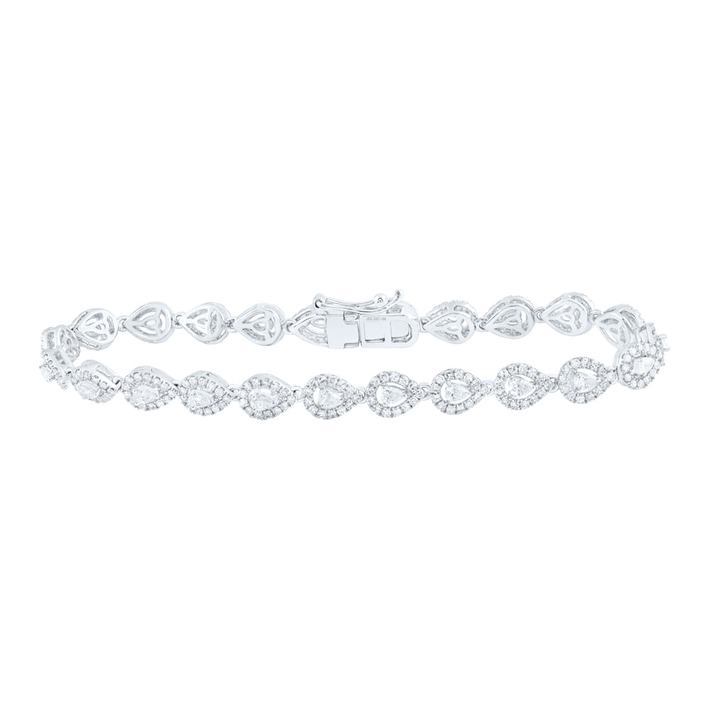 14kt White Gold Women's Pear Diamond Bracelet 3 ctw