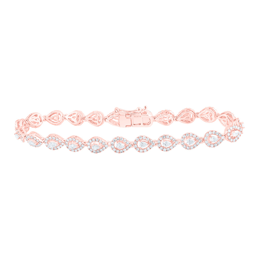 14kt Rose Gold Women's Pear Diamond Bracelet 3 ctw