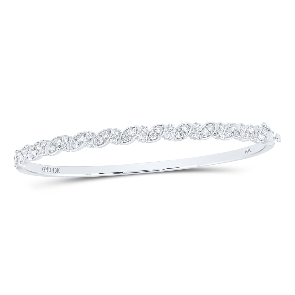 10kt White Gold Women's Diamond Bangle 1 ctw